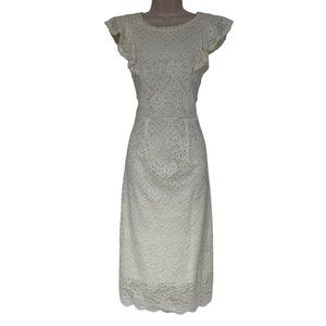 Size Large IVORY CREME LACE PENCIL‎ DRESS Sheath Wedding Bride Mother Groom